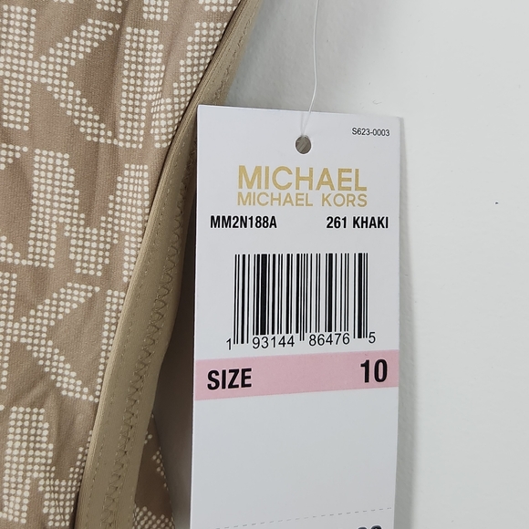 MICHAEL Michael Kors Logo Khaki One Piece Swimsuit Size 10 Padded NWT - Picture 8 of 9
